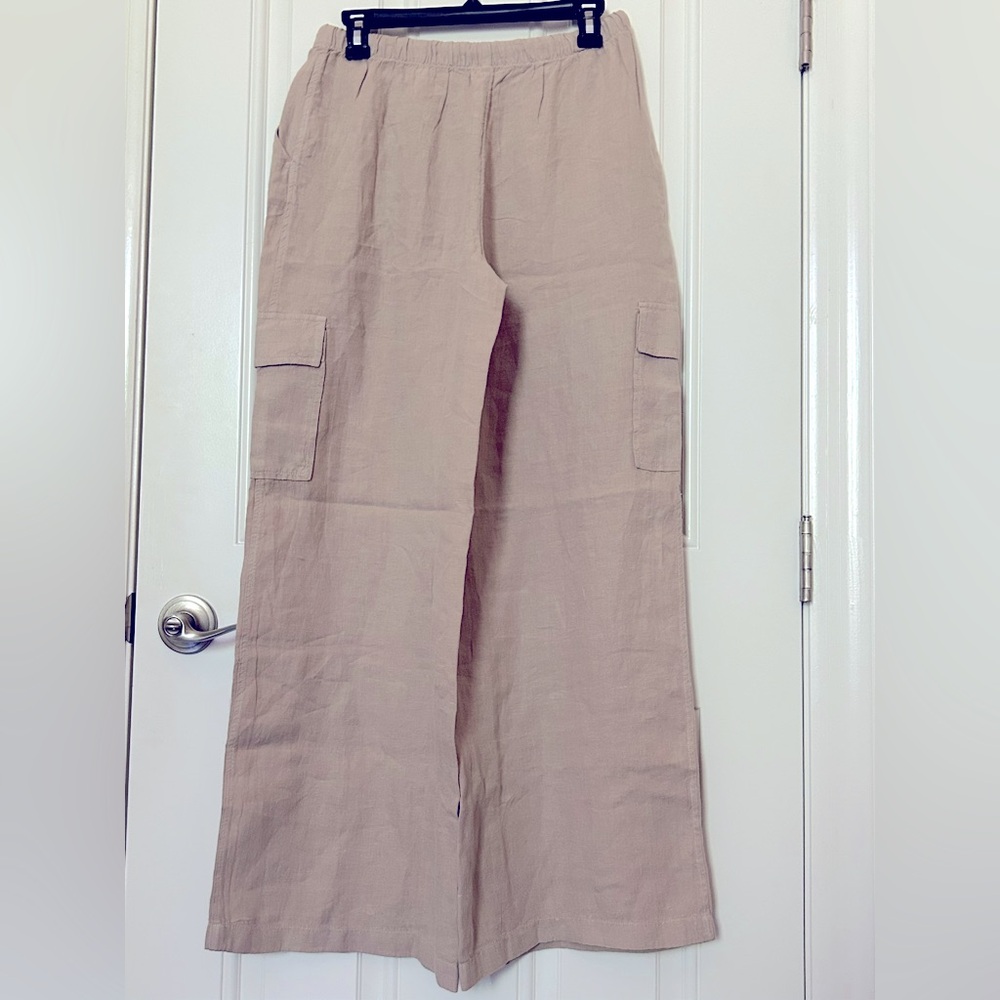 NWOT Caslon Drawstring Wide Leg Linen Cargo Pull On Pants W/ Pockets Tan Size S - Picture 8 of 11